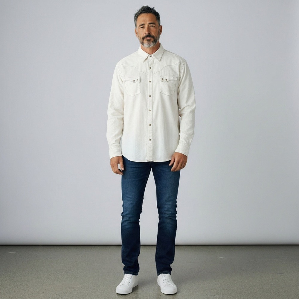 Wrangler Retro Western Shirt XXL White Dobby Stripe Pearl Snap MVR250W